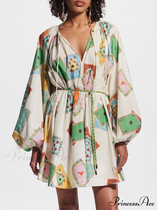 Unique Art Print Bubble Graceful Long Sleeve Versatile Mini Dress White / S