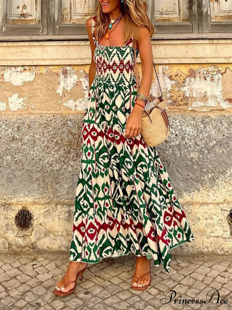 Unique Beach Vacation Charming Printed Halter Hem Dresses