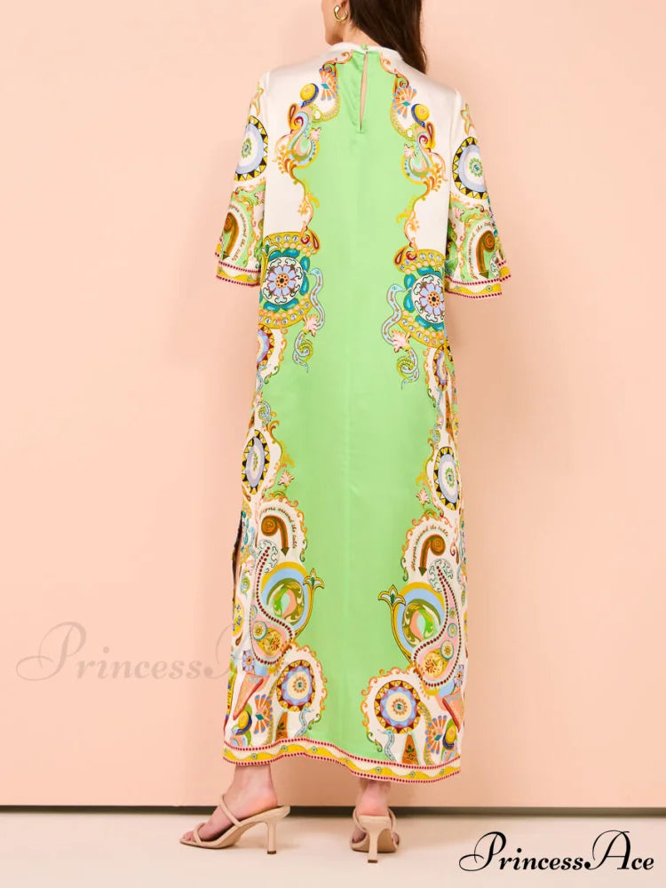 Unique Cashew Floral Charming Print Loose Midi Dress