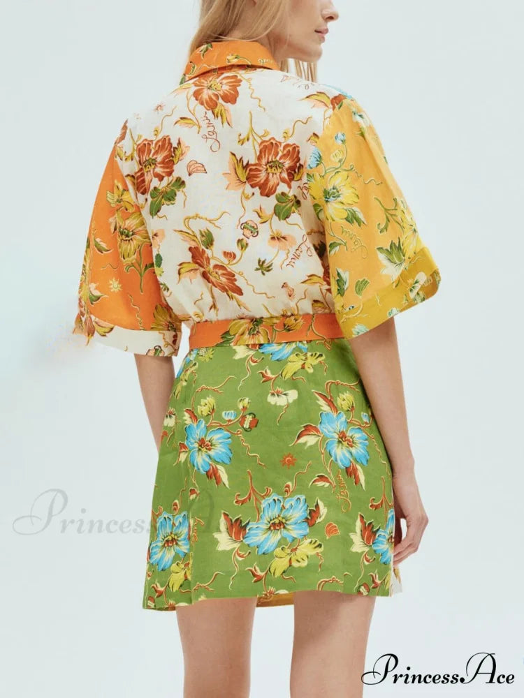 Unique contrasting floral Charming print mini dress