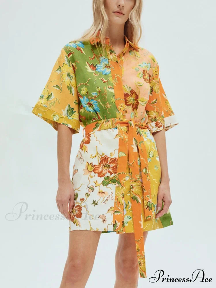 Unique contrasting floral Charming print mini dress Multicolor / S