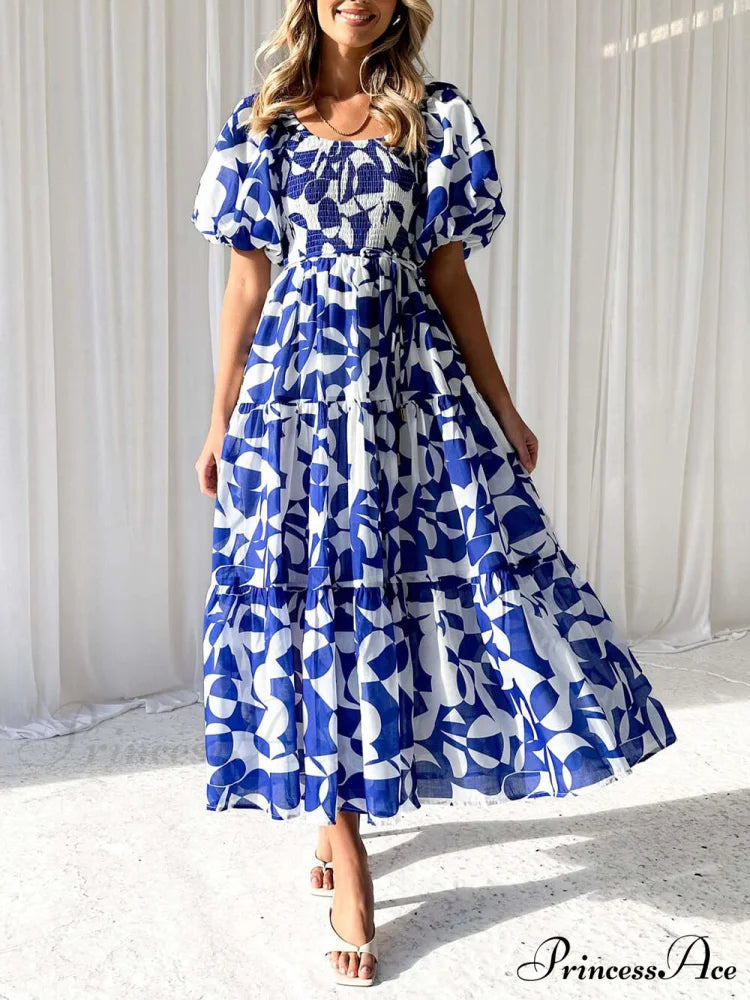 Unique Floral Print Patchwork Graceful Up Pleated Maxi Dress