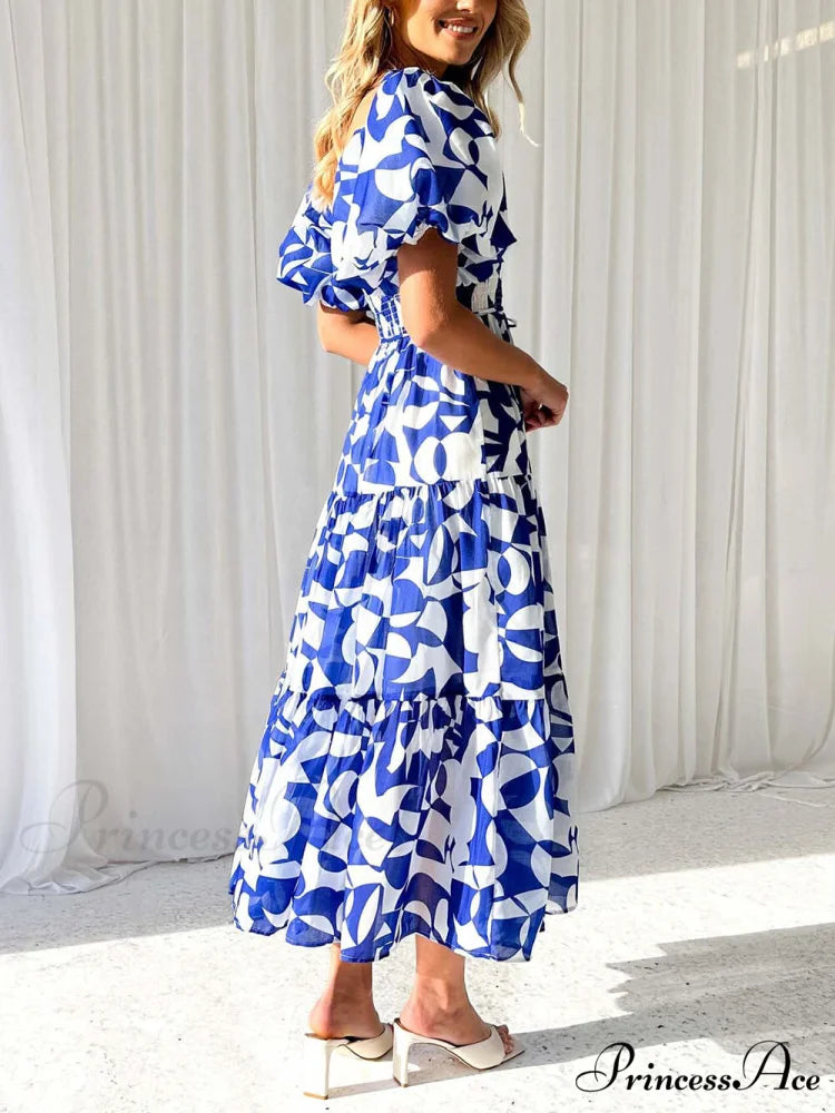Unique Floral Print Patchwork Graceful Up Pleated Maxi Dress
