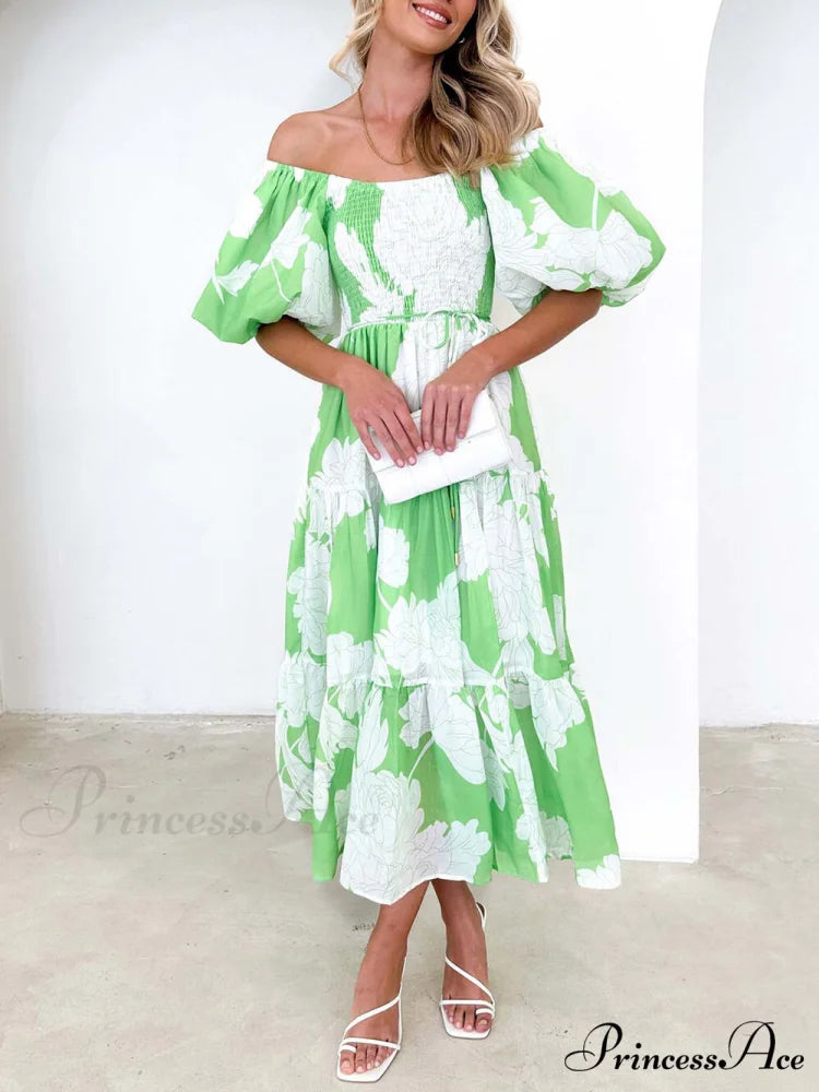 Unique Floral Print Patchwork Graceful Up Pleated Maxi Dress