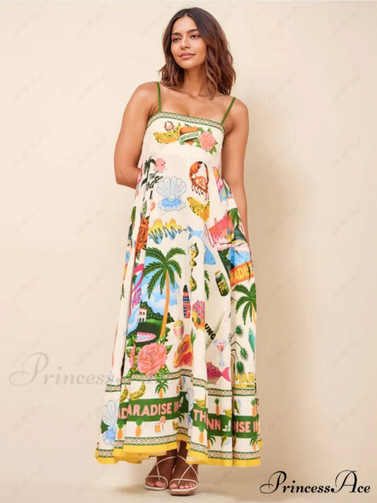 Unique Holiday Print Smocked Graceful Back Pocket Maxi Dress Multicolor / S