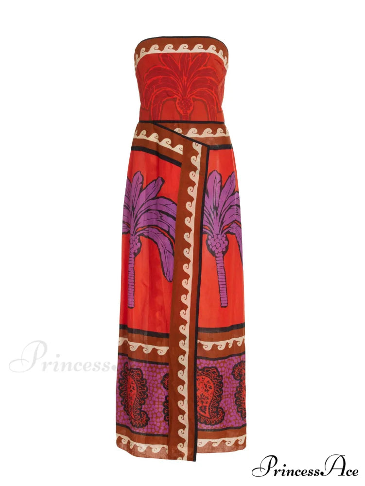 Unique Palm Tree Charming Floral Off-Shoulder Midi Dress