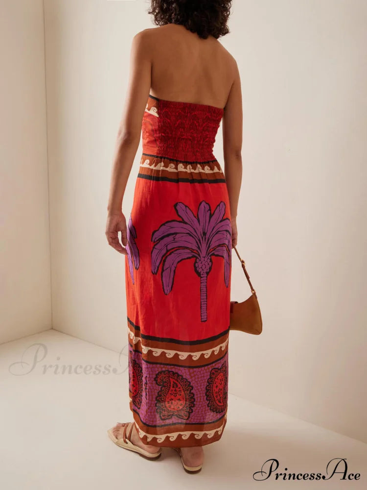 Unique Palm Tree Charming Floral Off-Shoulder Midi Dress