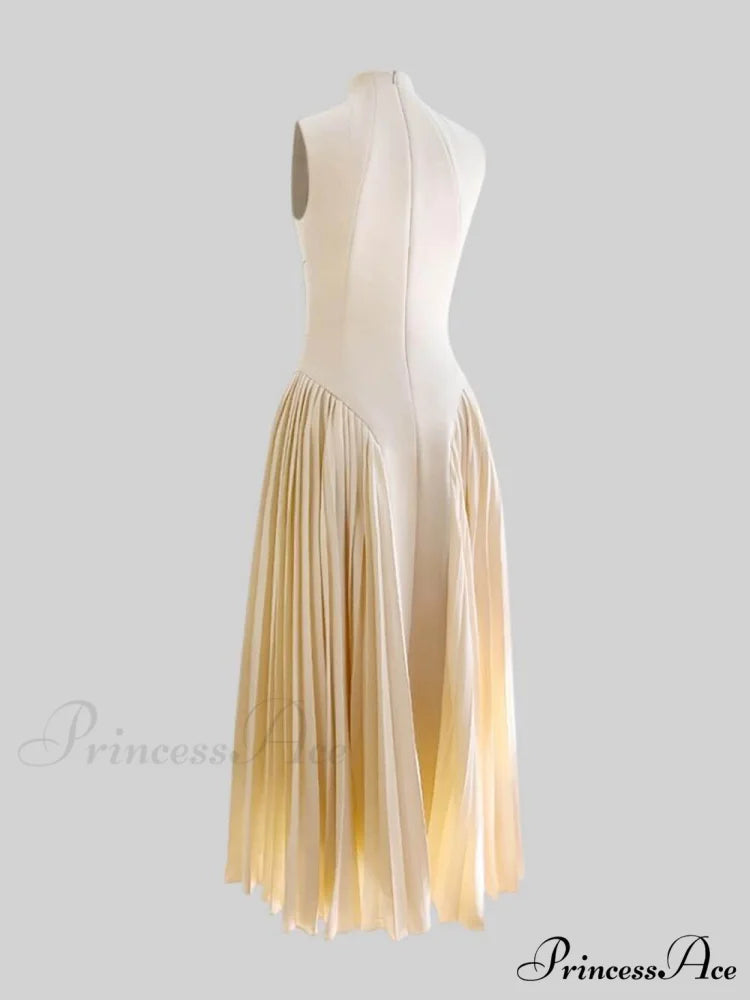 Unique Pleated Paneled Charming Sleeveless Midi Dress
