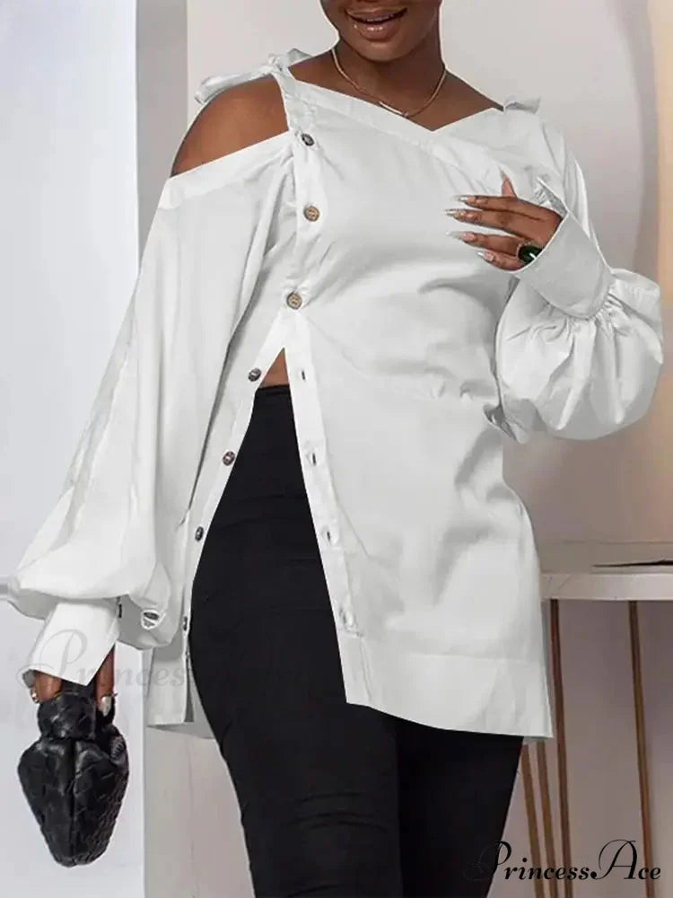 Unpredictable Solid Extended Sleeve Off-Shoulder Top WHITE / S blouse-250126