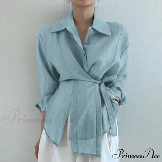 Unpredictable Solid Long Sleeve Sunscreen Blouse Light Blue / S blouse-250126