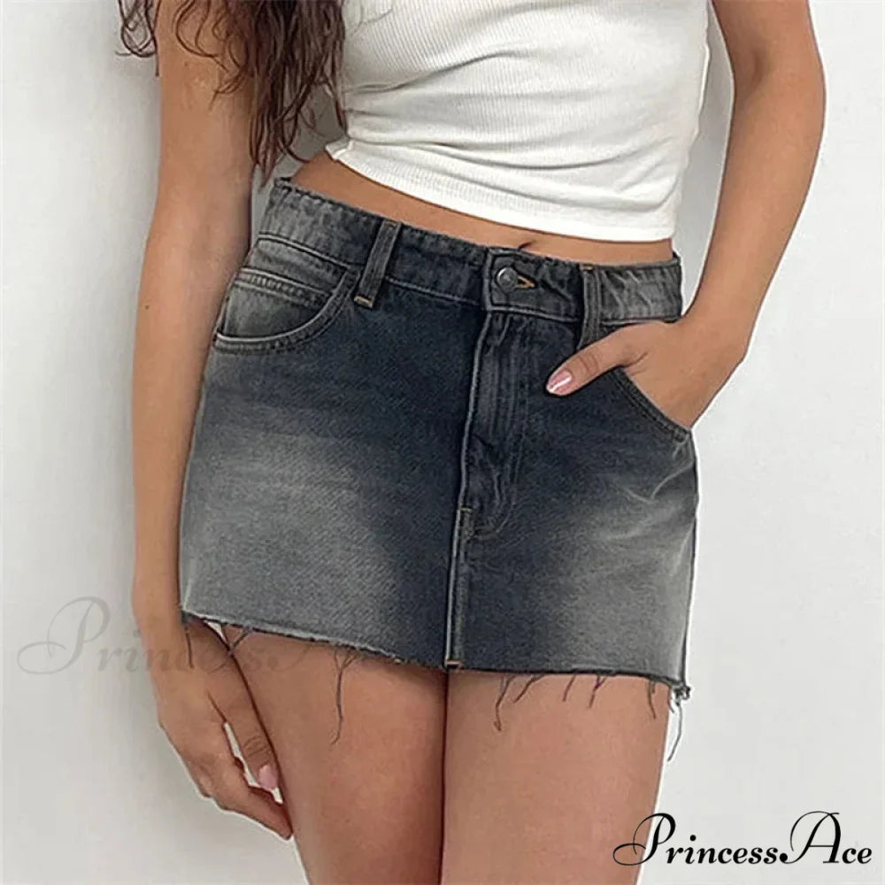 Unprocessed Border Gradient Denim Skirt skirts-250223