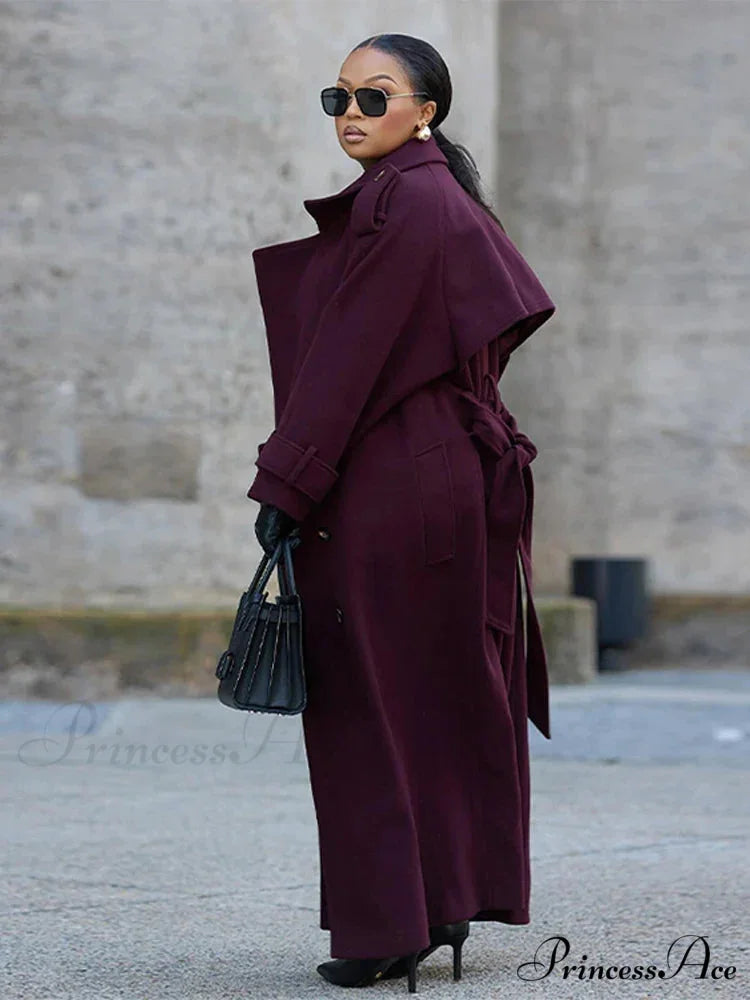 Urban Reddish Woolen Belted Overcoat overcoats-241228