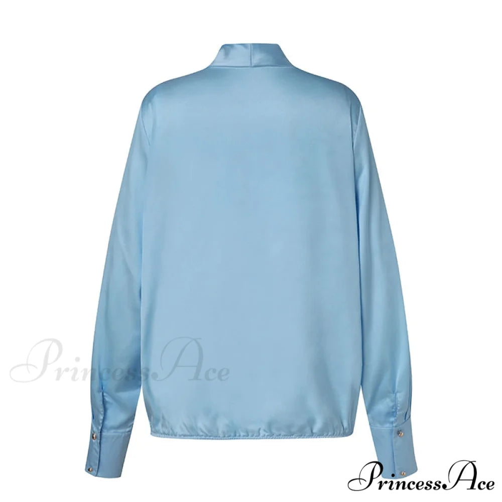 V Blusa Blouse Long 2024 Elegant Casual Solid Arm Blouse Deep Tunic Top Satin Wrap Neck Fashion Feminina