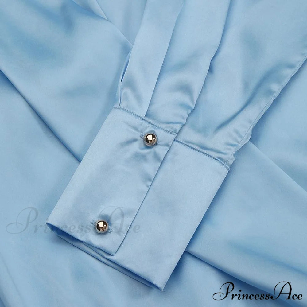 V Blusa Blouse Long 2024 Elegant Casual Solid Arm Blouse Deep Tunic Top Satin Wrap Neck Fashion Feminina