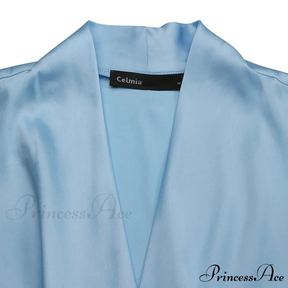 V Blusa Blouse Long 2024 Elegant Casual Solid Arm Blouse Deep Tunic Top Satin Wrap Neck Fashion Feminina