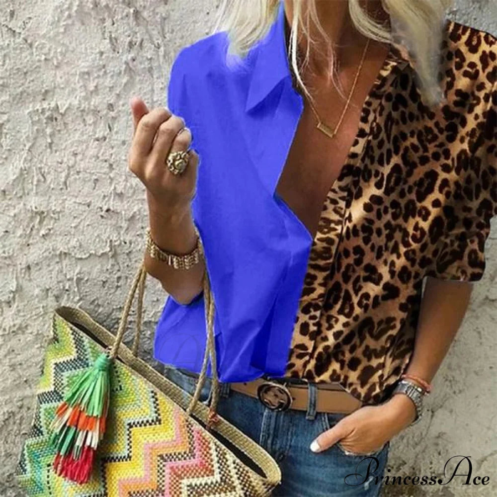 V Deep Neck Casual for Autumn Top Women Blue / S