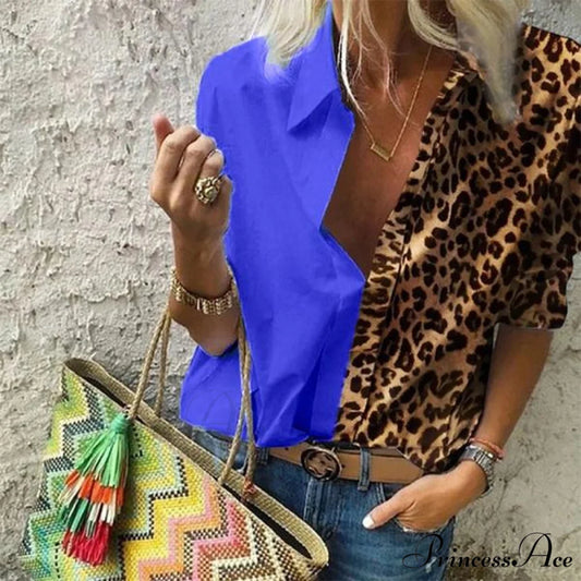 V Deep Neck Casual for Autumn Top Women Blue / S