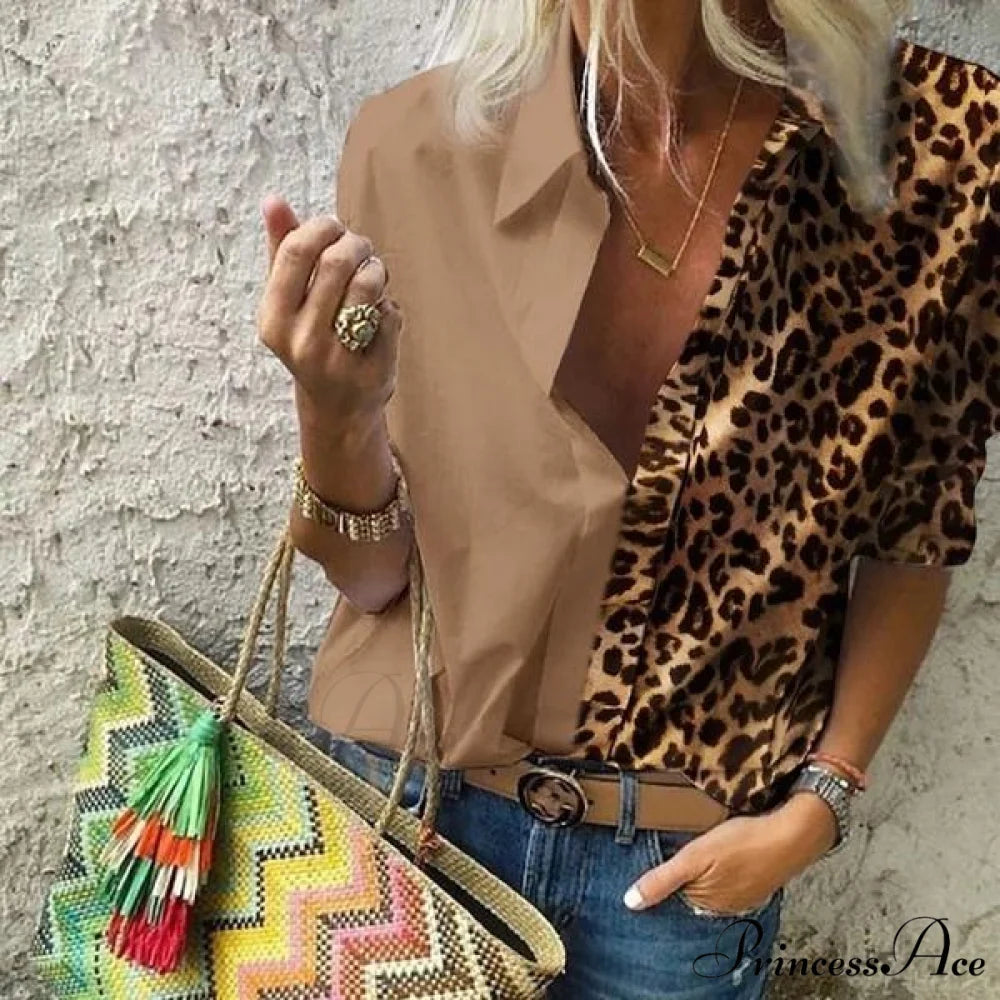 V Deep Neck Casual for Autumn Top Women Coffee / S