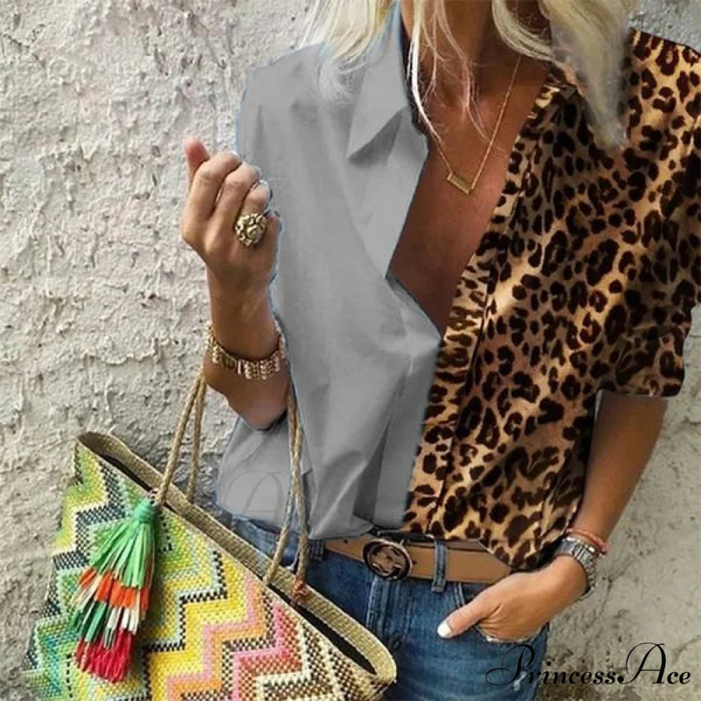 V Deep Neck Casual for Autumn Top Women Gray / S