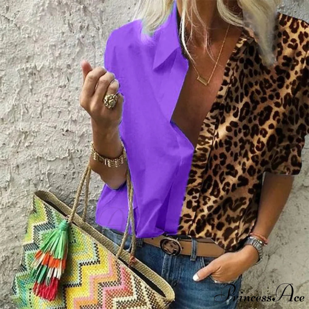 V Deep Neck Casual for Autumn Top Women Purple / S