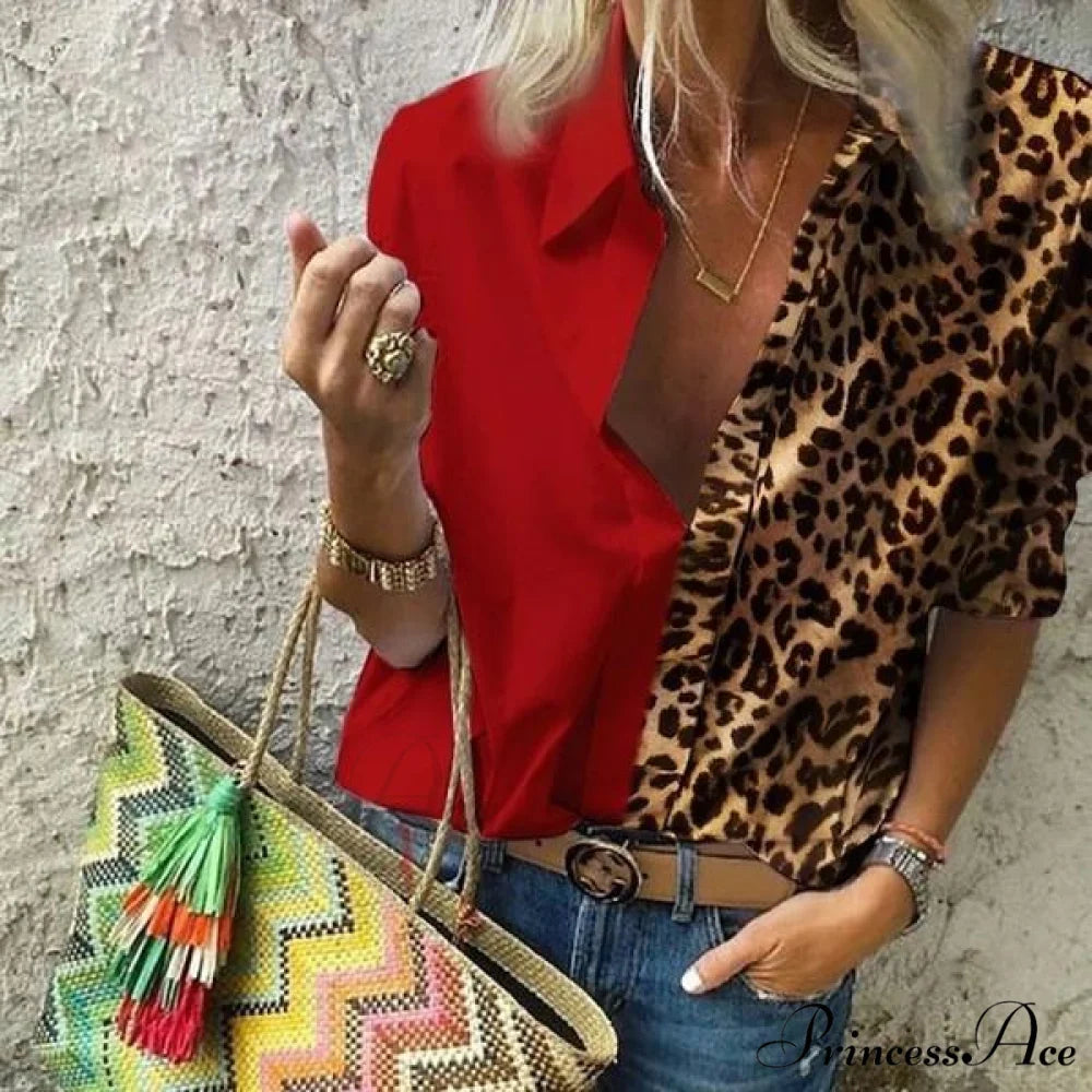 V Deep Neck Casual for Autumn Top Women Red / S