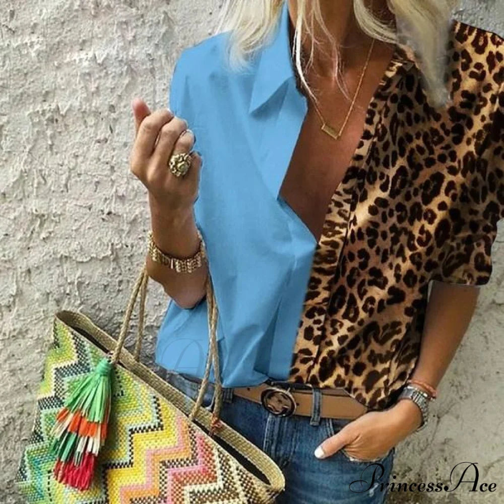 V Deep Neck Casual for Autumn Top Women Sky Blue / S