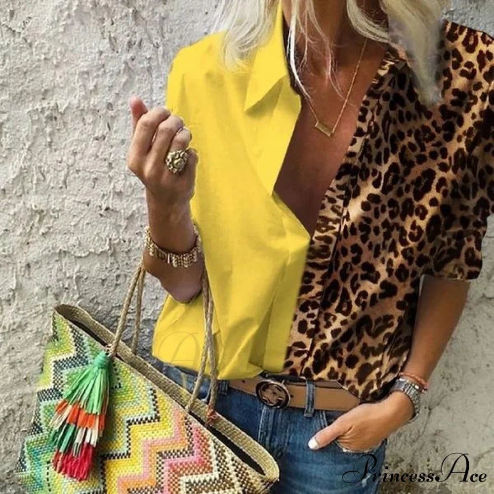 V Deep Neck Casual for Autumn Top Women Yellow / S