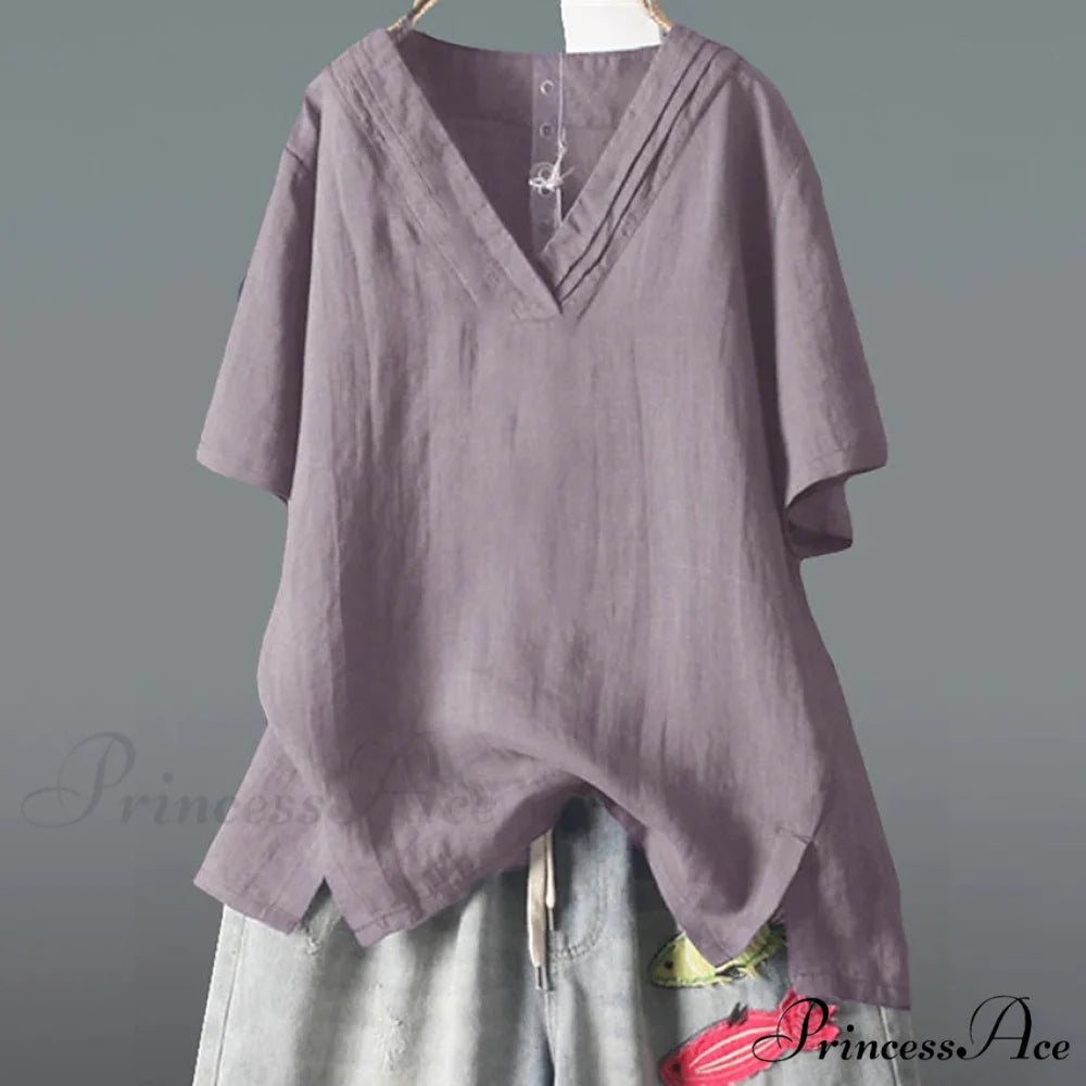 V Half Neck Arm for Blouse Solid Top Women Purple / L