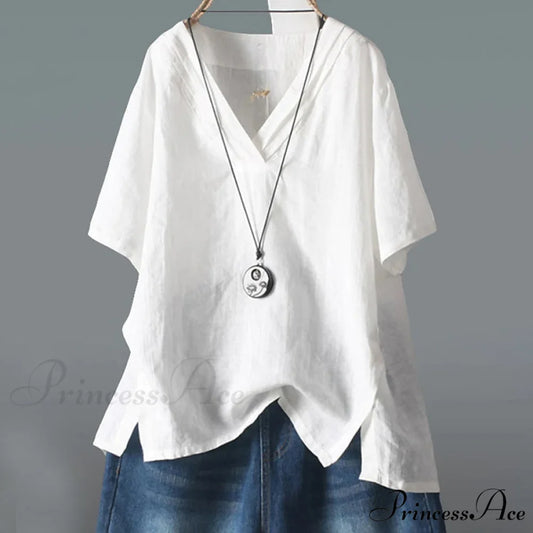 V Half Neck Arm for Blouse Solid Top Women White / L
