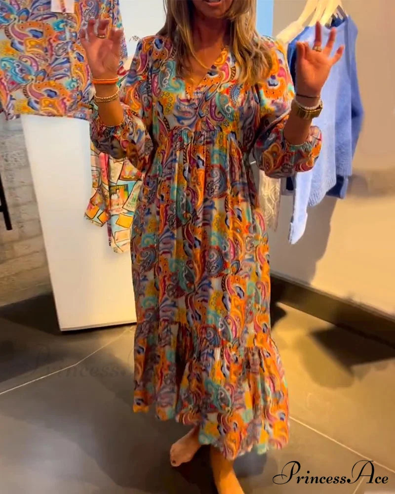 V neck A-Line Maxi Dress
