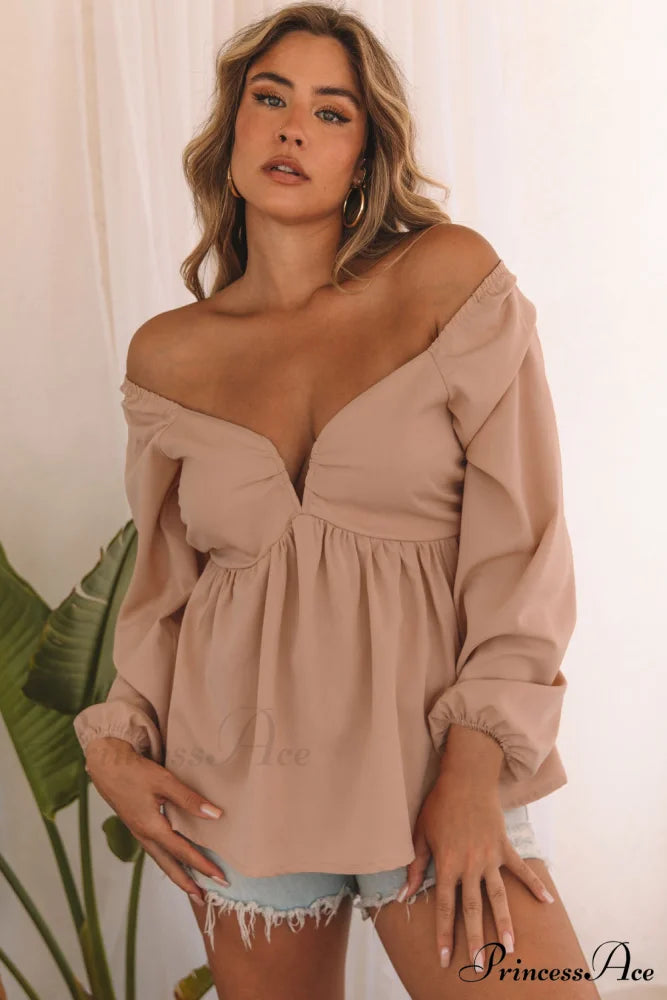 V-Neck Back Smocked Peplum Blouse in Orange