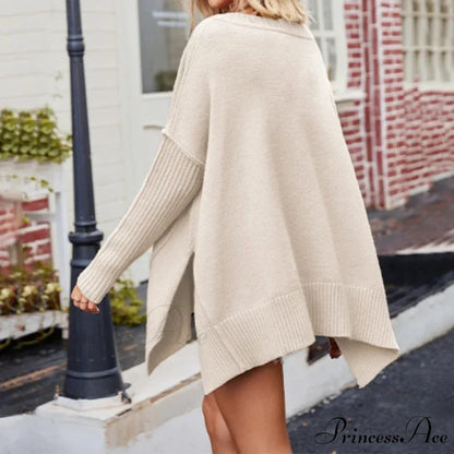 V - Neck Baggy Sweet Sweater Apricot / S swraters-241228
