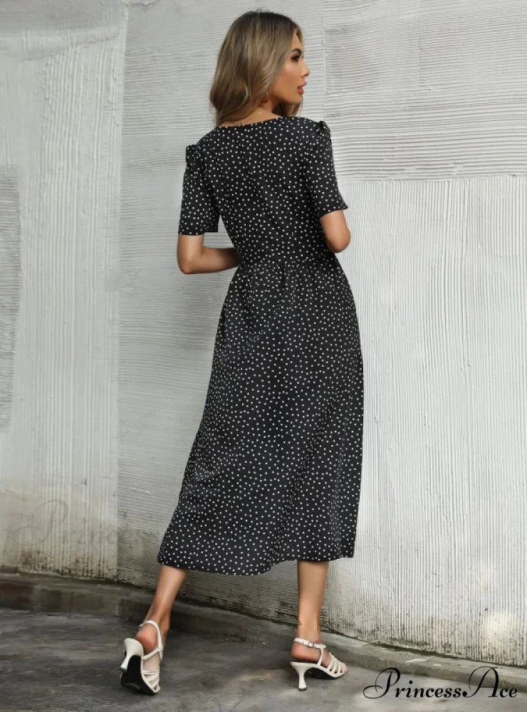 V-Neck Button Dress S / dark green