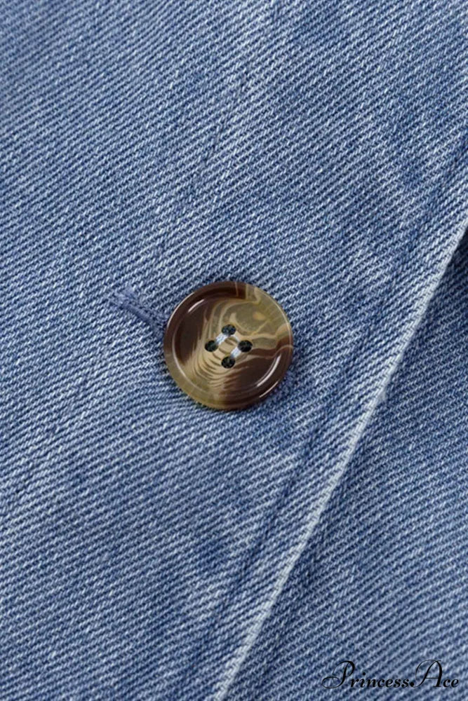 V Neck Button Front Lace Up Denim Dress