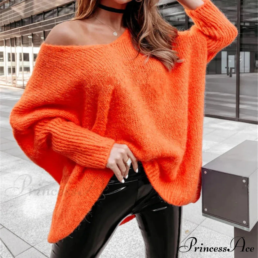 V - Neck Draped Sleeve Y2k Sweater Orange / S swraters-241228