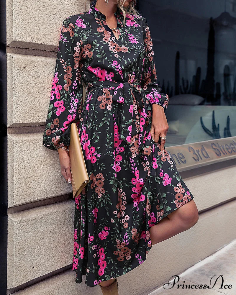 V Neck Dress with Floral Print