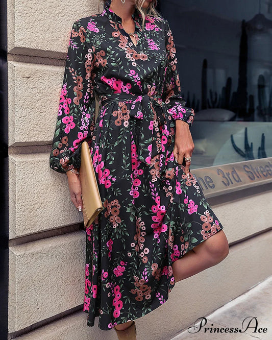V Neck Dress with Floral Print