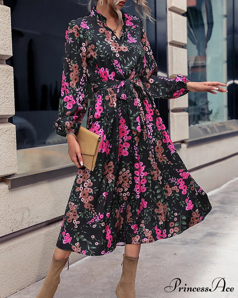V Neck Dress with Floral Print