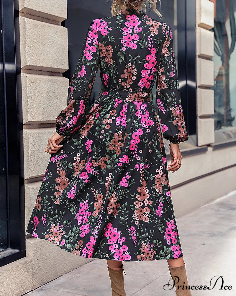 V Neck Dress with Floral Print