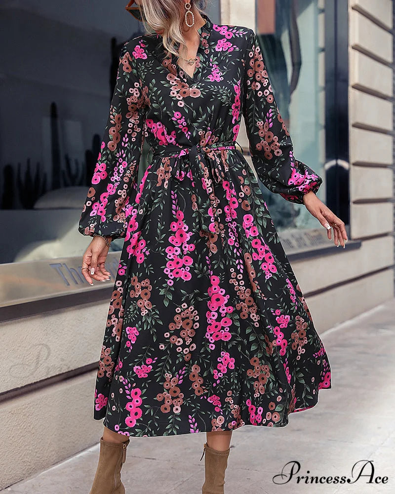 V Neck Dress with Floral Print