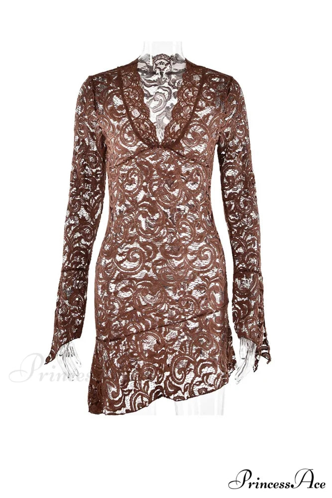 V Neck Flares Sleeve Lace Dress