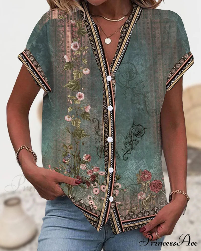 V-neck Flowered Tee