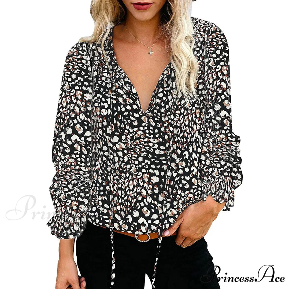 V-Neck Flowered Women’s Bohemian Dokotoo Top Black / S