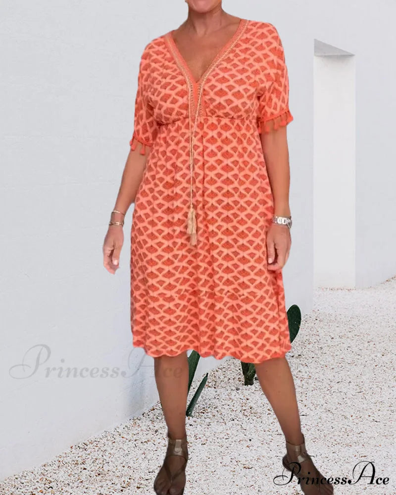 V-neck fringed dress