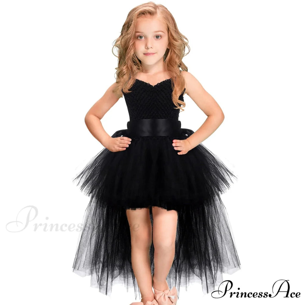 V-neck Gown Girls Gown Party Evening 1-14 Costume Tutu Ball Black Birthday with Halloween Train for Kids for Years