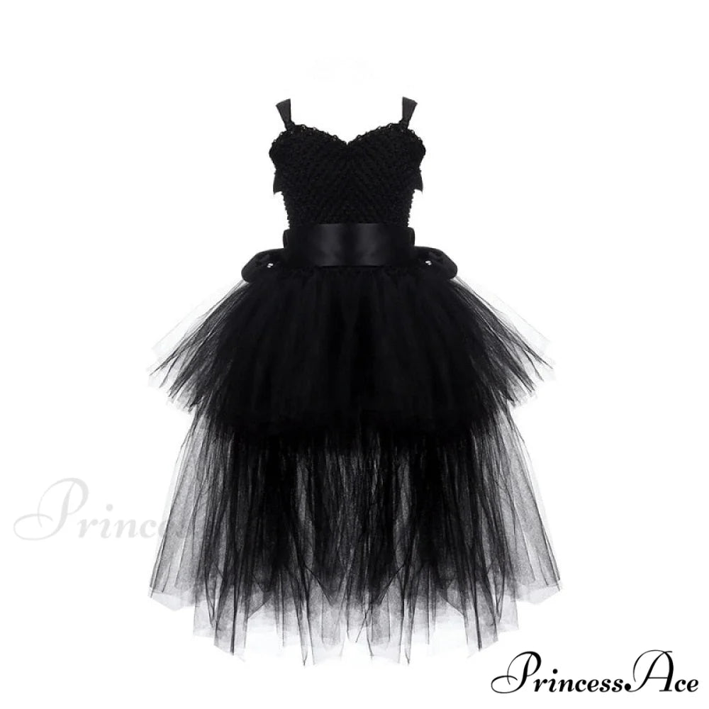 V-neck Gown Girls Gown Party Evening 1-14 Costume Tutu Ball Black Birthday with Halloween Train for Kids for Years