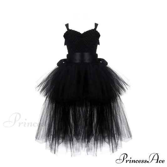 V-neck Gown Girls Gown Party Evening 1-14 Costume Tutu Ball Black Birthday with Halloween Train for Kids for Years