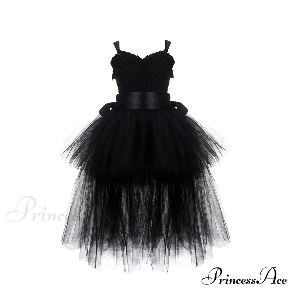 V-neck Gown Girls Gown Party Evening 1-14 Costume Tutu Ball Black Birthday with Halloween Train for Kids for Years