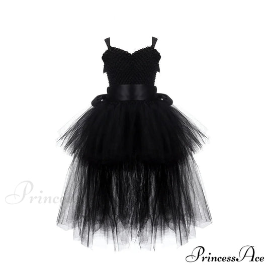V-neck Gown Girls Gown Party Evening 1-14 Costume Tutu Ball Black Birthday with Halloween Train for Kids for Years