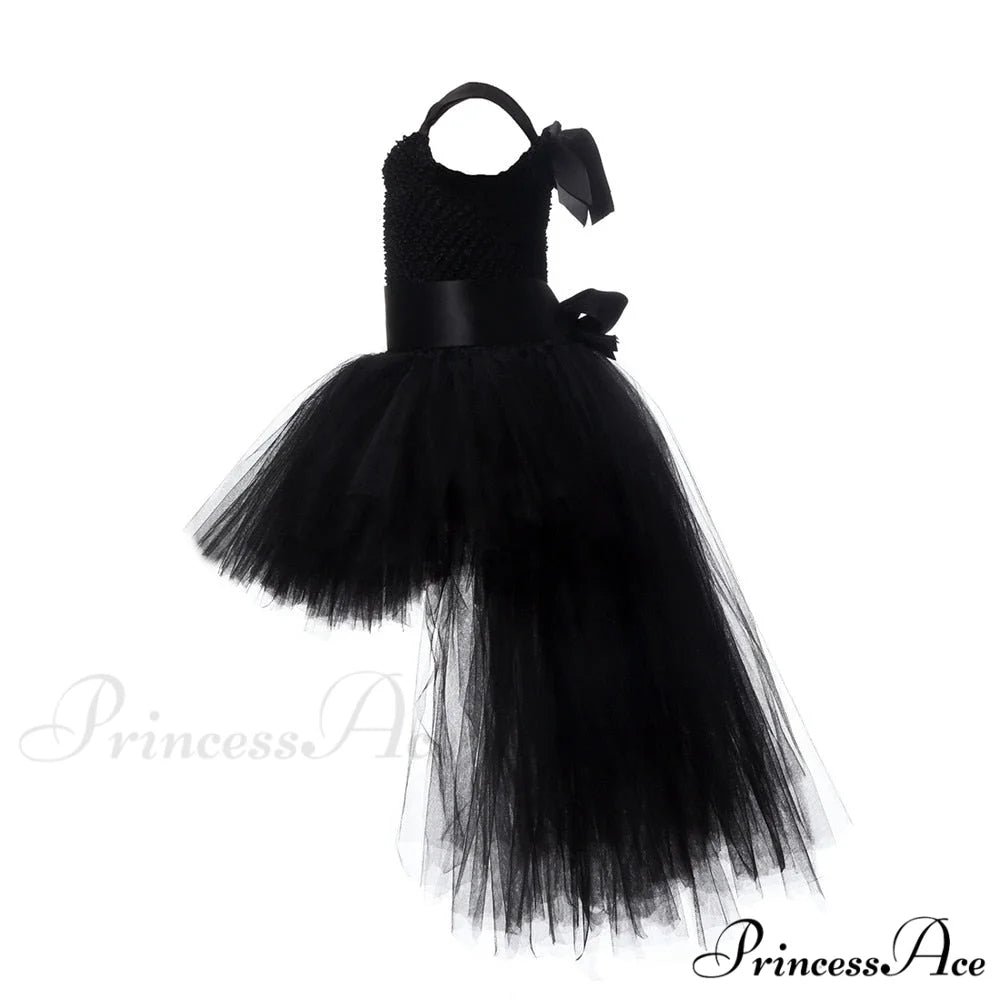V-neck Gown Girls Gown Party Evening 1-14 Costume Tutu Ball Black Birthday with Halloween Train for Kids for Years